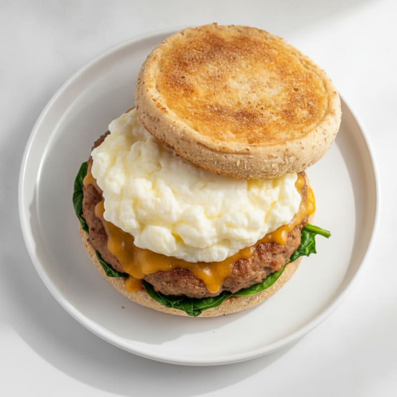 Egg White and Turkey Sausage Breakfast Sandwich with Cheddar