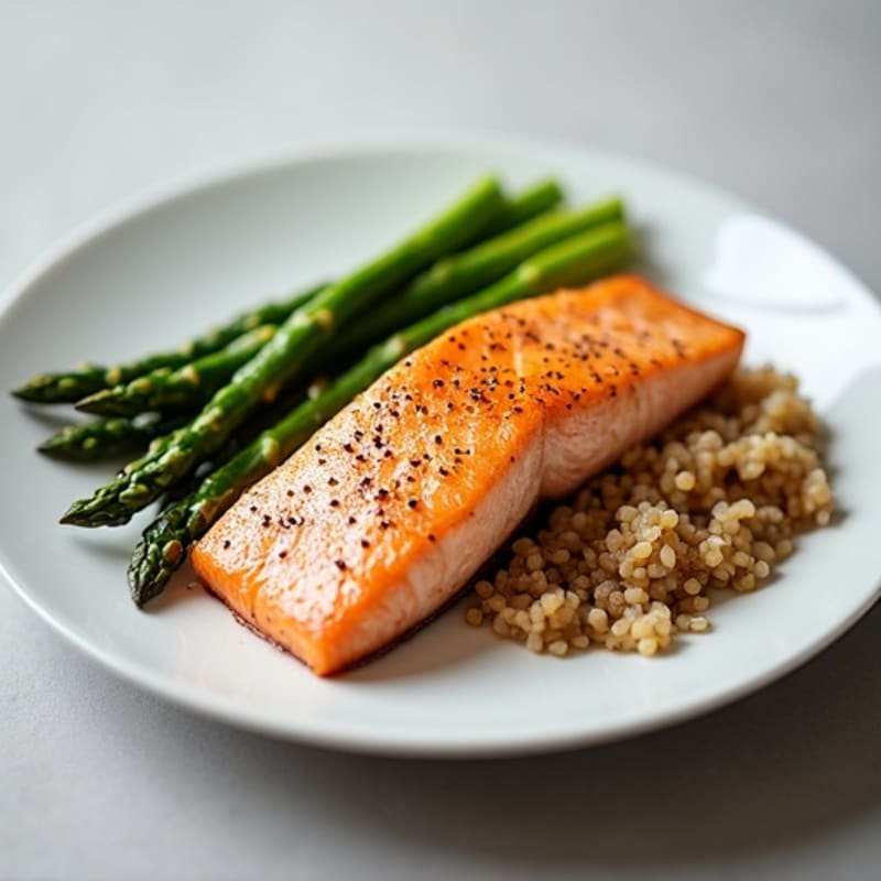 Seared Salmon with Steamed Asparagus and Brown Rice