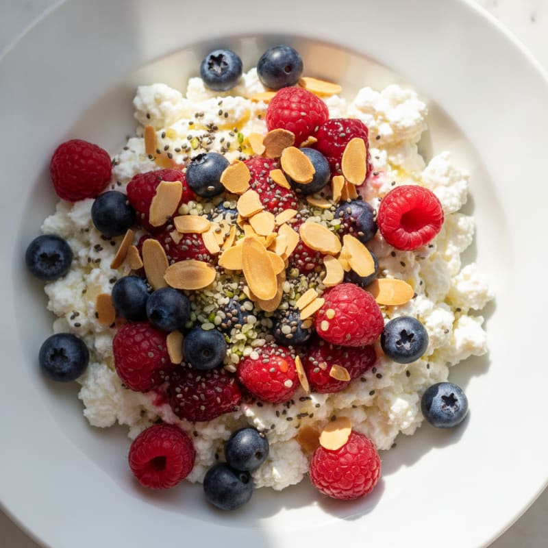 Cottage Cheese and Berry Protein Bowl with Chia Seeds