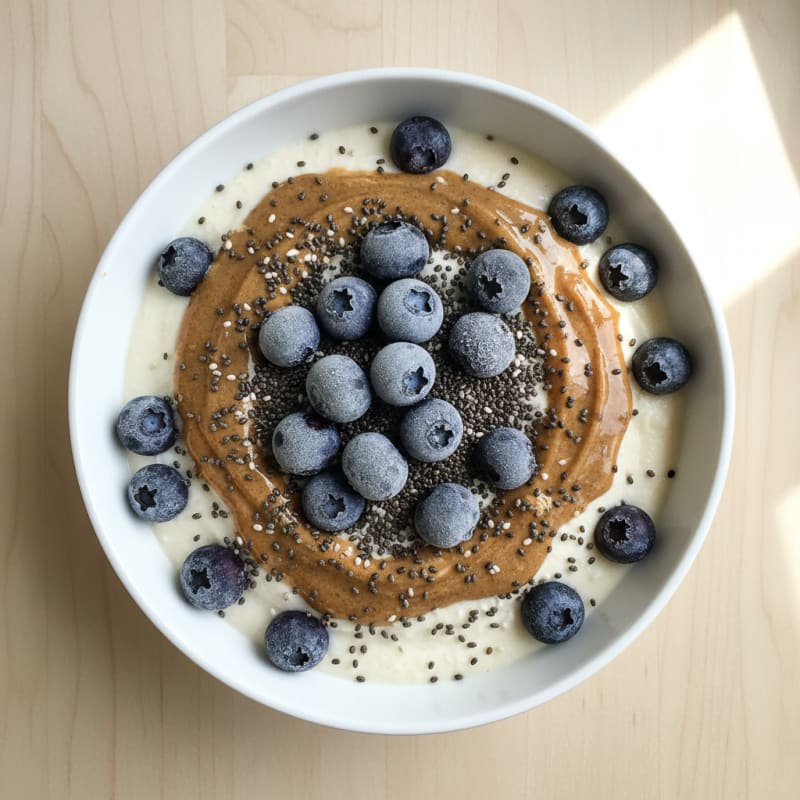 Silky Tofu Protein Smoothie Bowl with Chia Seeds and Almond Butter
