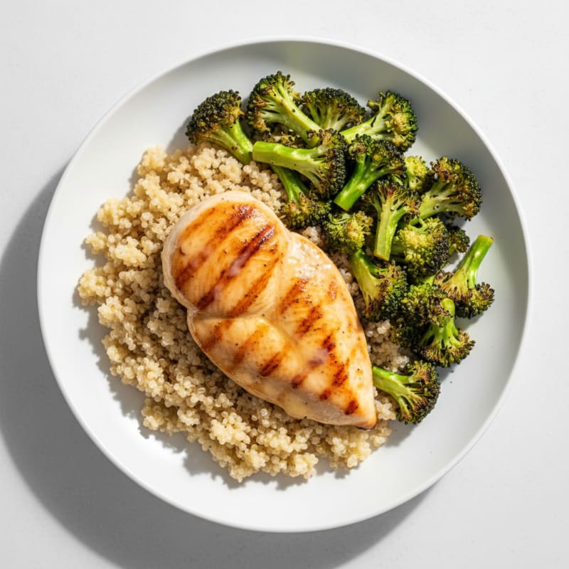Grilled Chicken Breast with Quinoa and Roasted Broccoli