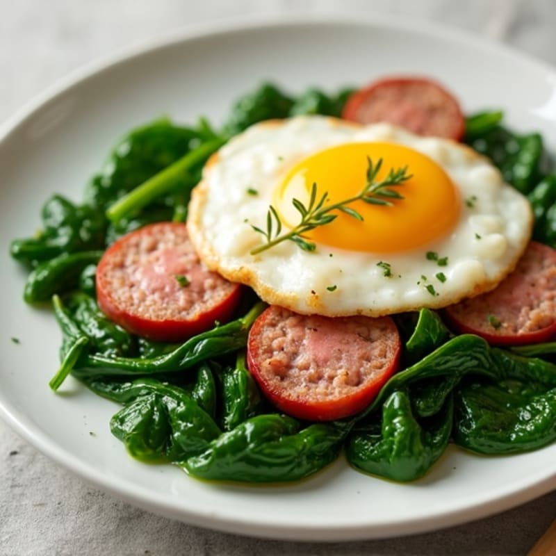 Egg White and Turkey Sausage Scramble with Sautéed Spinach