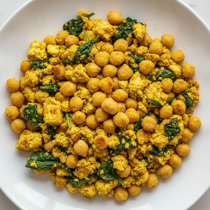 Silky Tofu Scramble with Spinach and Chickpeas