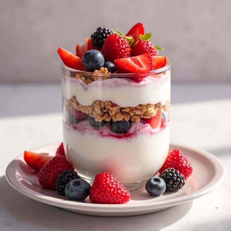 Greek Yogurt Parfait with Mixed Berries and Crunchy Almond Granola
