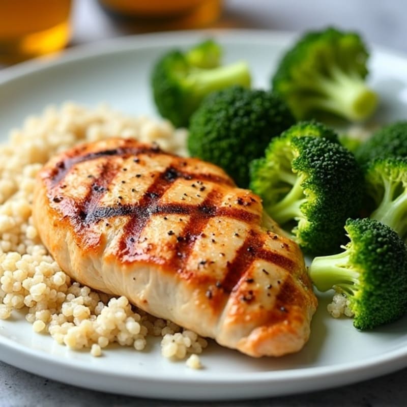 Grilled Chicken Breast with Quinoa and Steamed Broccoli