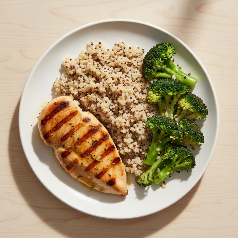 Grilled Chicken Breast with Quinoa and Steamed Broccoli