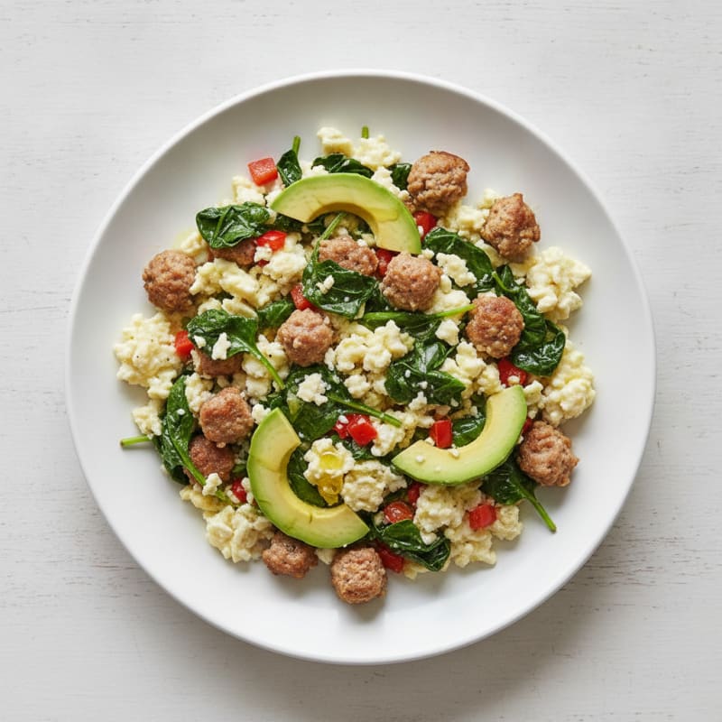 Egg White Scramble with Turkey Sausage and Spinach