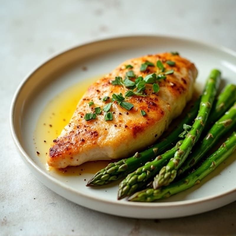 Lemon Garlic Pan-Seared Chicken with Roasted Asparagus