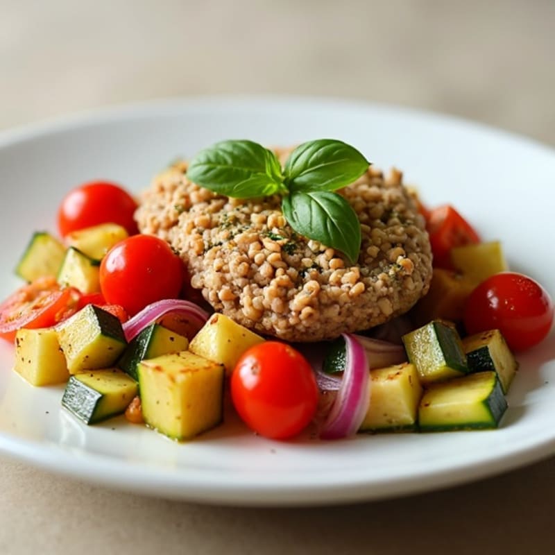 Herb-Seasoned Lean Turkey Mince with Roasted Mediterranean Vegetables