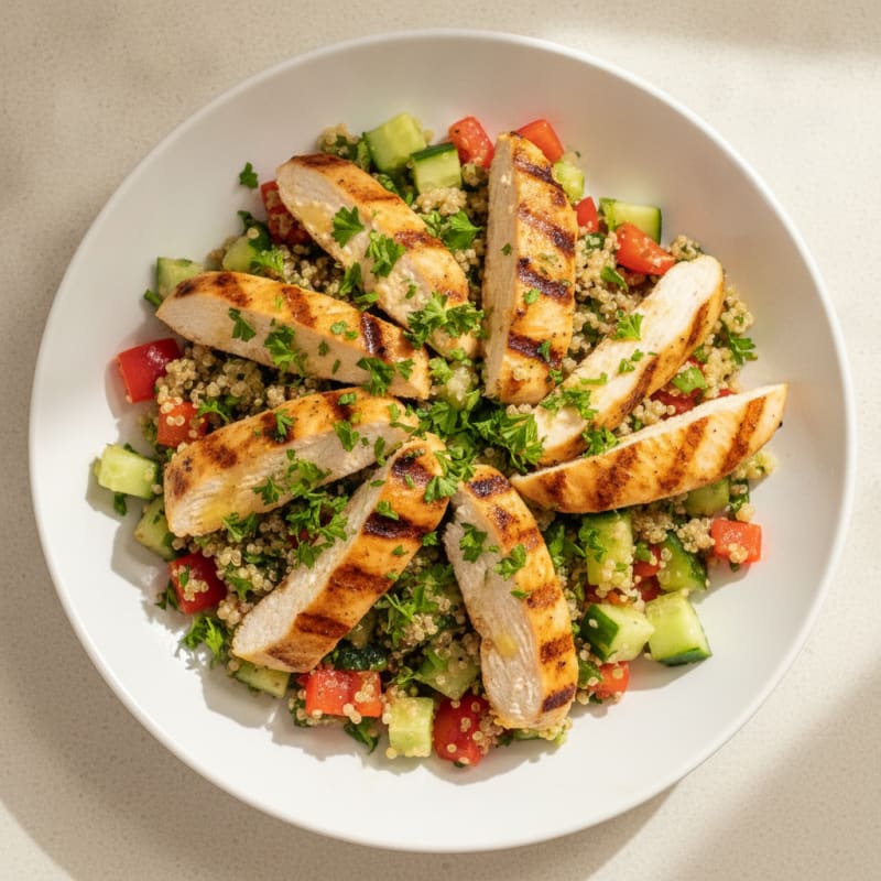 Grilled Chicken and Quinoa Salad with Crunchy Vegetables