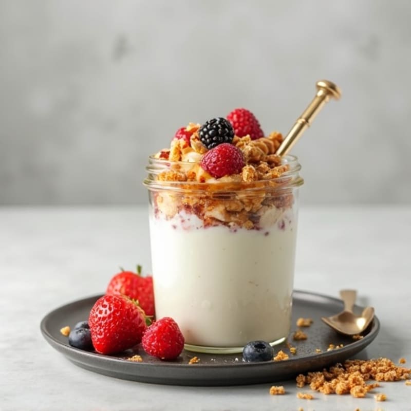 Protein Greek Yogurt Parfait with Chopped Chicken and Berries