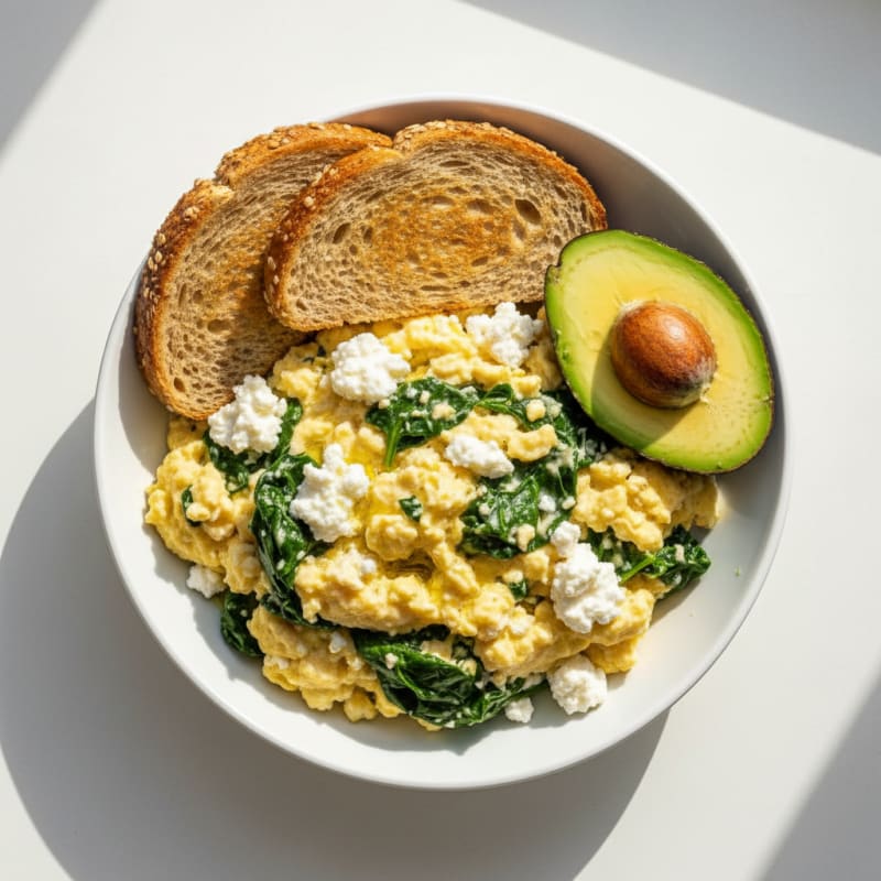Scrambled Egg and Cottage Cheese Bowl with Spinach