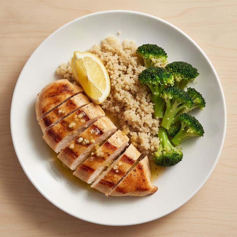 Grilled Chicken Breast with Quinoa and Steamed Broccoli