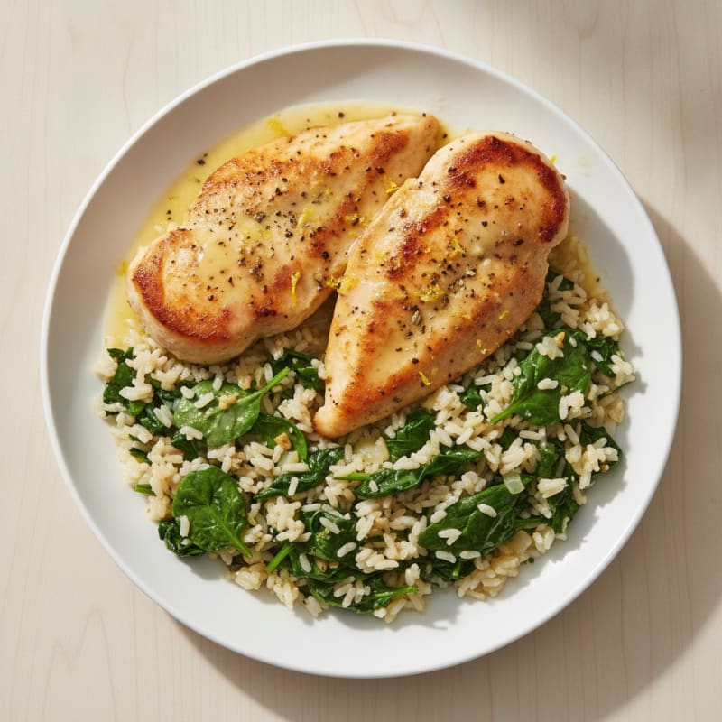 Lemon Herb Chicken and Spinach Rice