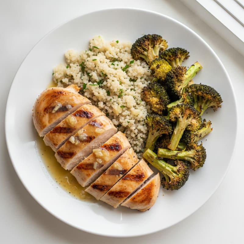Grilled Chicken Breast with Quinoa and Roasted Broccoli