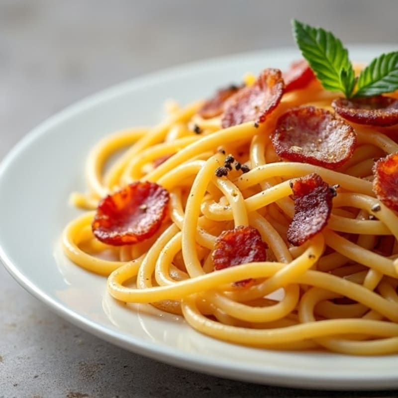 Whole Wheat Spaghetti with Crispy Turkey Bacon and Creamy Egg Sauce