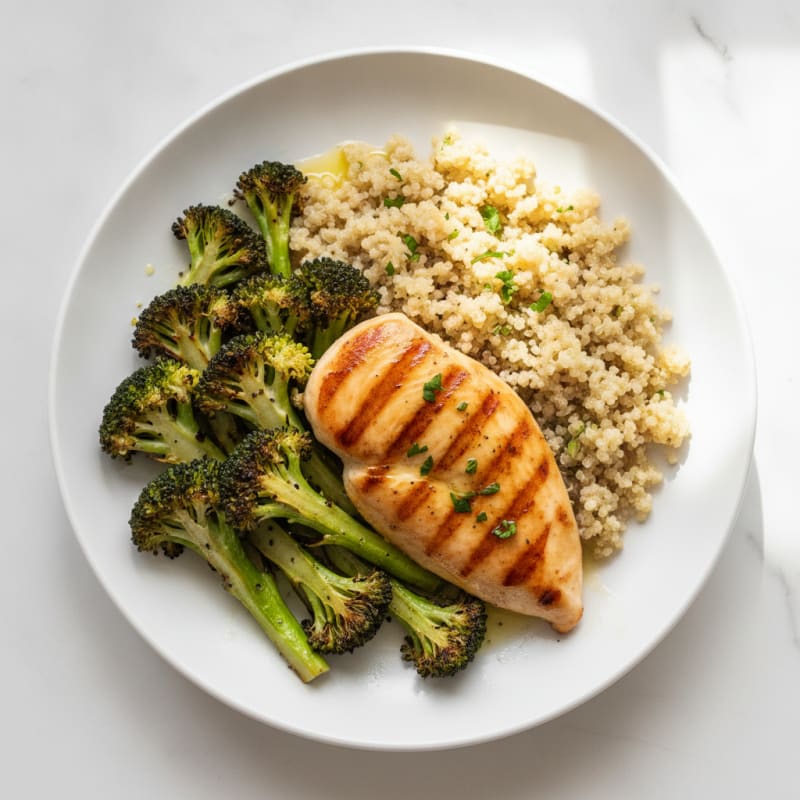 Grilled Chicken Breast with Roasted Broccoli and Quinoa