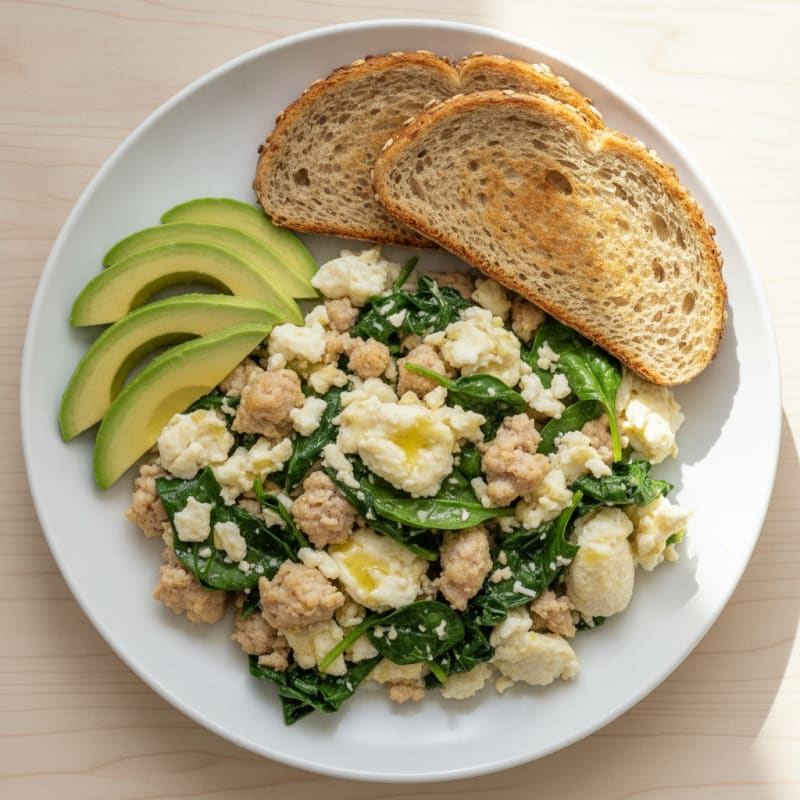 Egg White and Turkey Sausage Scramble with Spinach