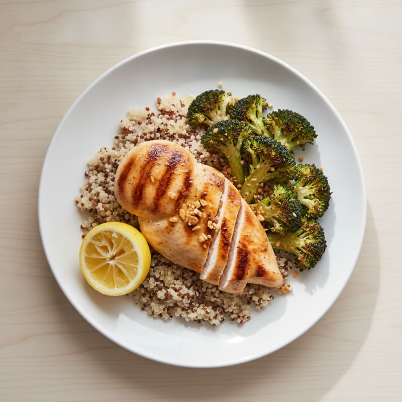 Grilled Chicken Breast with Quinoa and Roasted Broccoli