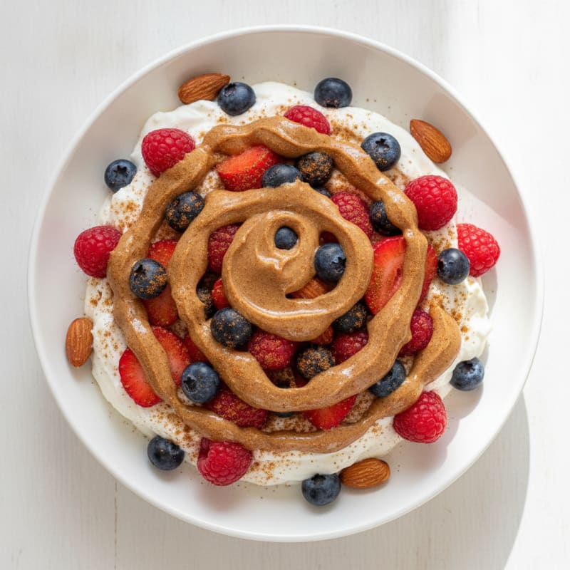 Greek Yogurt Protein Parfait with Mixed Berries and Almond Butter