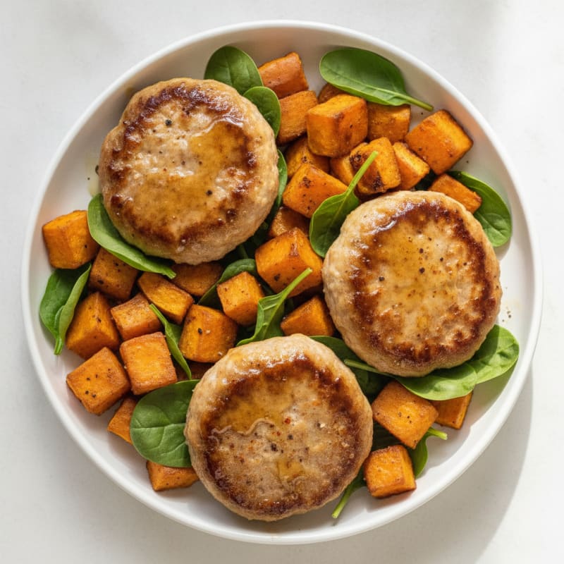 Maple-Glazed Turkey Patties with Roasted Sweet Potatoes