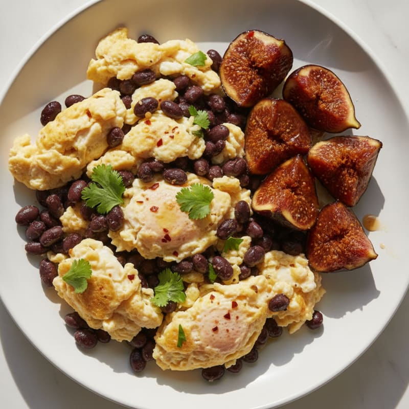 Spicy Scrambled Eggs with Black Beans and Roasted Figs