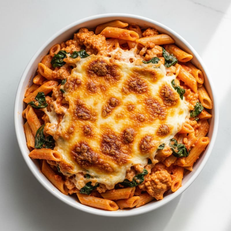 Creamy Baked Ziti with Golden Mozzarella Crust