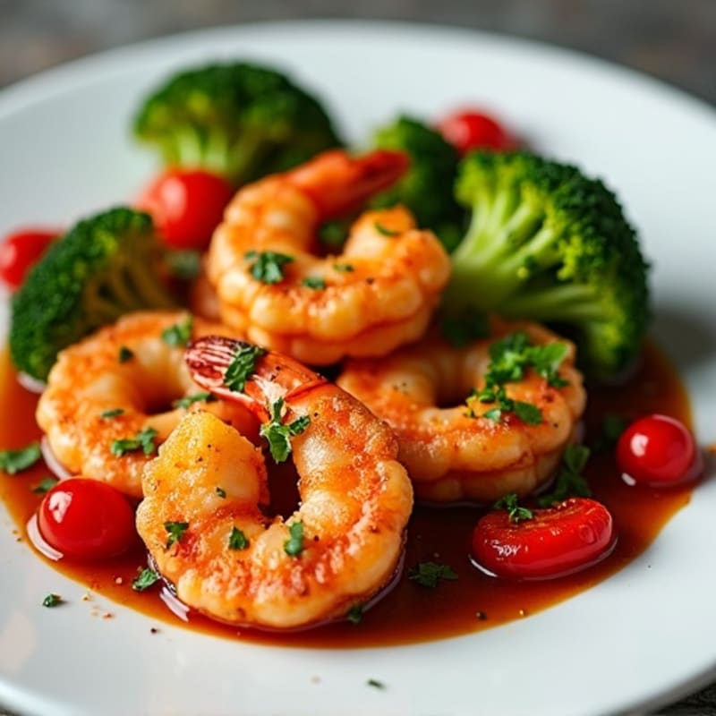 Crispy Sweet Chili Shrimp with Roasted Bell Peppers and Broccoli