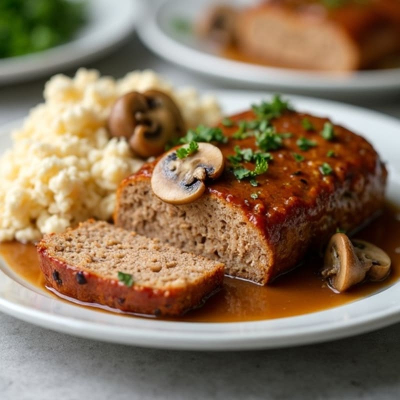 Lean Baked Meatloaf with Savory Mushroom Gravy