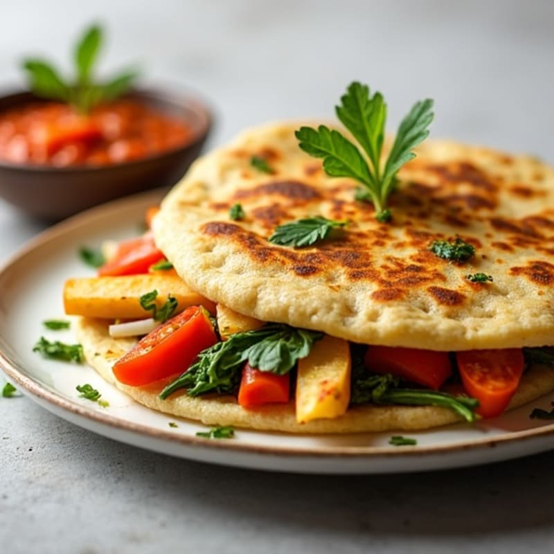 Soya Paneer Vegetable Dosa with Tomato Chutney