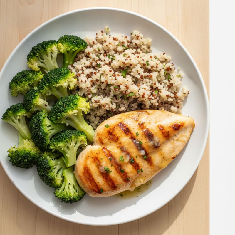 Grilled Chicken Breast with Quinoa and Steamed Broccoli