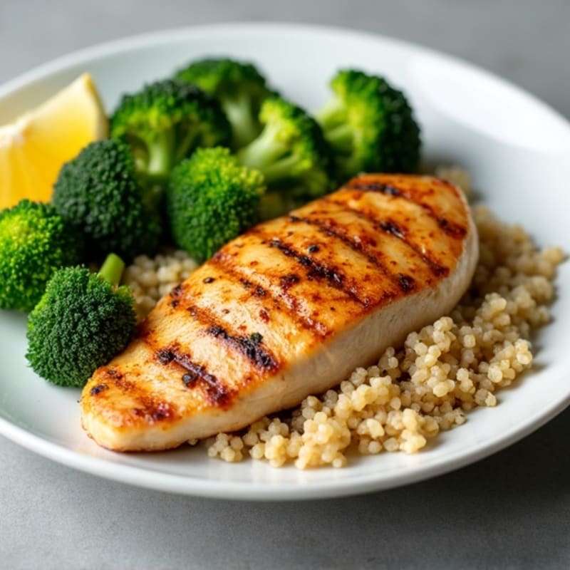 Grilled Chicken Breast with Quinoa and Steamed Broccoli