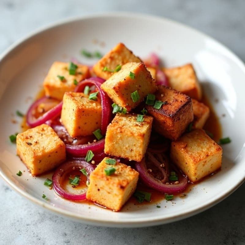 Crispy Tofu with Roasted Red Onion