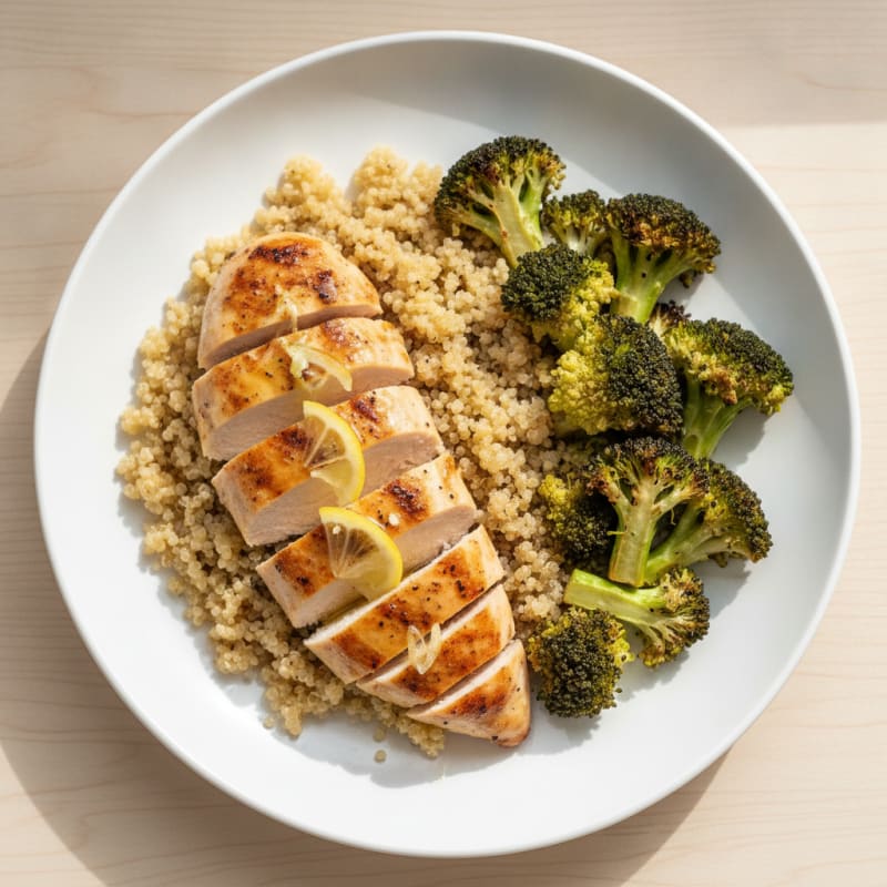 Grilled Chicken Breast with Quinoa and Roasted Broccoli
