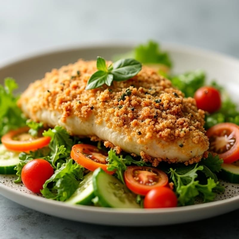 Crispy Herb-Crusted Chicken over Fresh Garden Salad