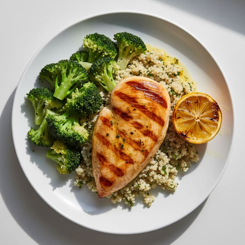 Grilled Chicken Breast with Quinoa and Steamed Broccoli