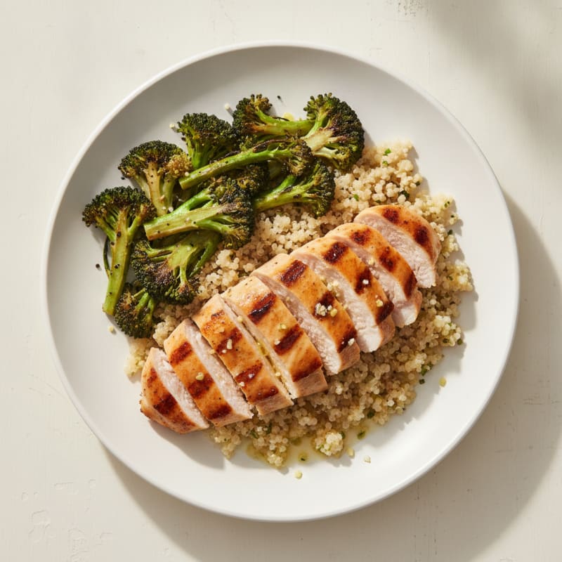 Grilled Chicken Breast with Quinoa and Roasted Broccoli