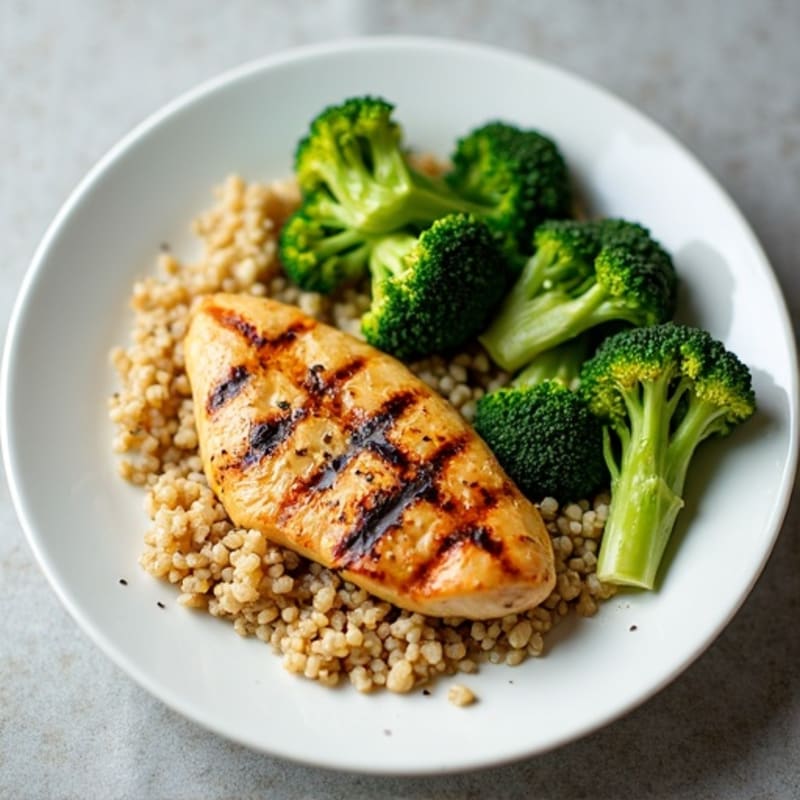 Grilled Chicken Breast with Quinoa and Roasted Broccoli