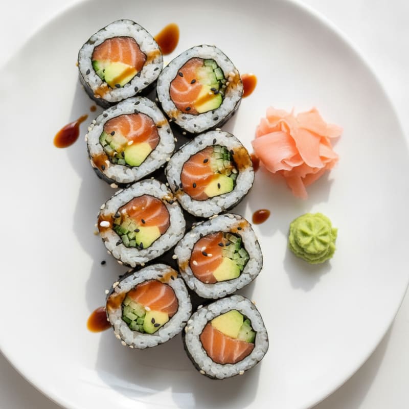 Fresh Salmon and Avocado Sushi Rolls