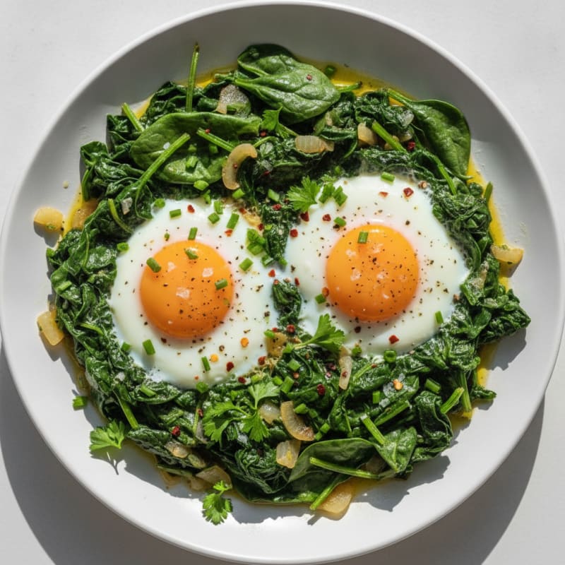 Baked Eggs with Spinach and Herbs