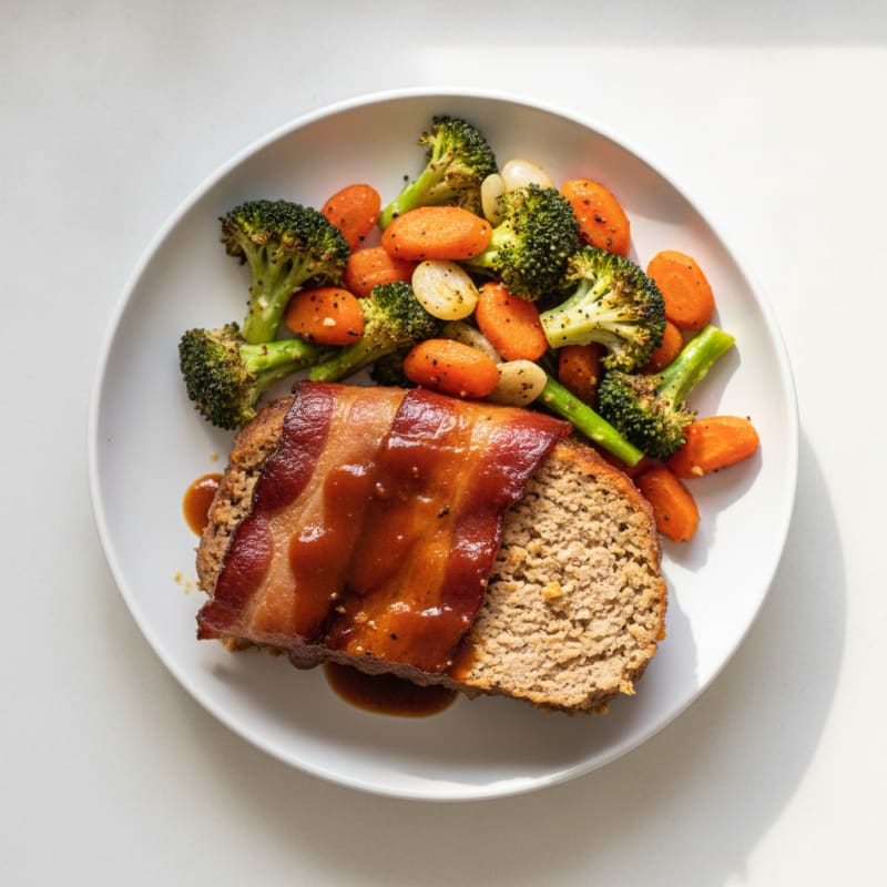 BBQ Bacon-Wrapped Meatloaf with Roasted Vegetables