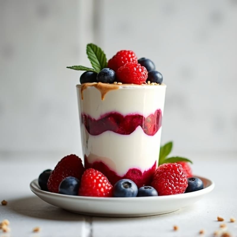 Greek Yogurt Protein Parfait with Mixed Berries and Almond Butter