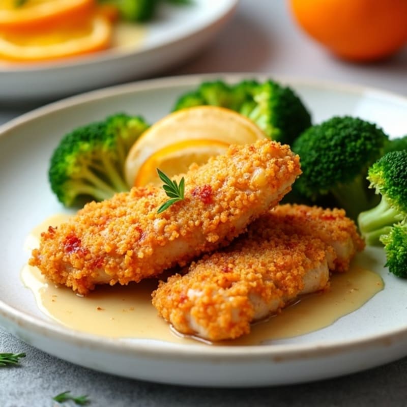 Healthy Crispy Orange Chicken with Steamed Broccoli