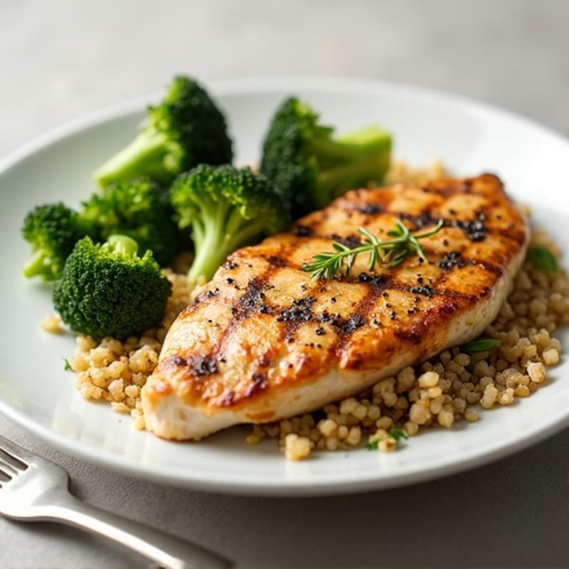 Grilled Chicken Breast with Quinoa and Roasted Broccoli