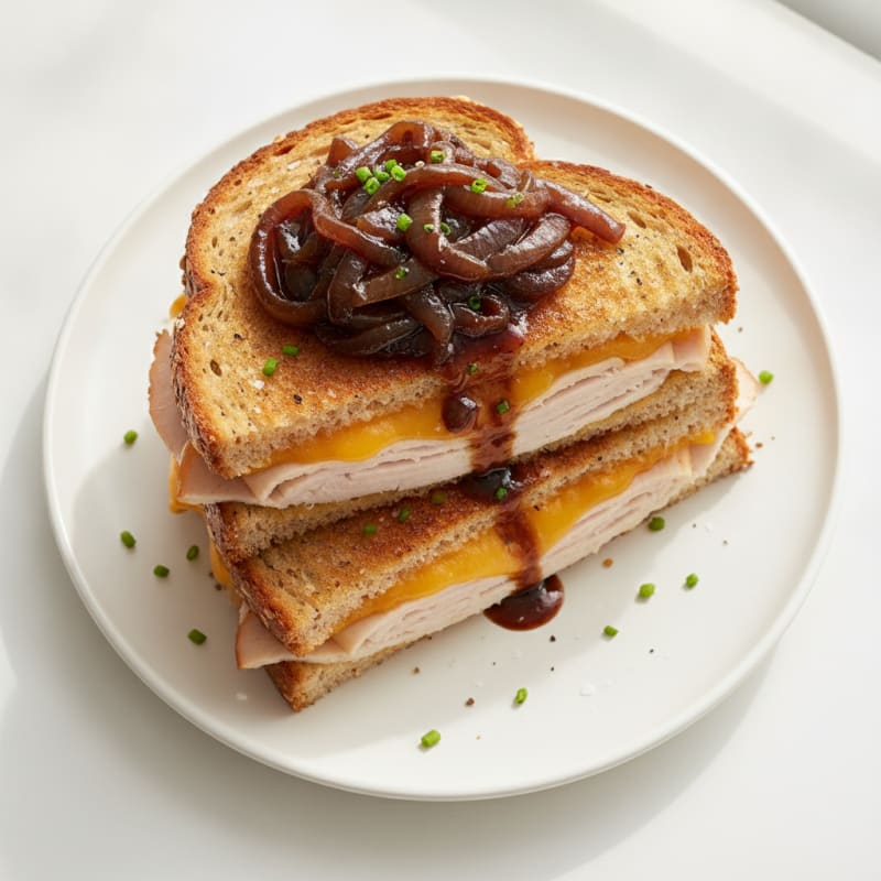 Triple-Decker Grilled Cheese with Caramelized Onions