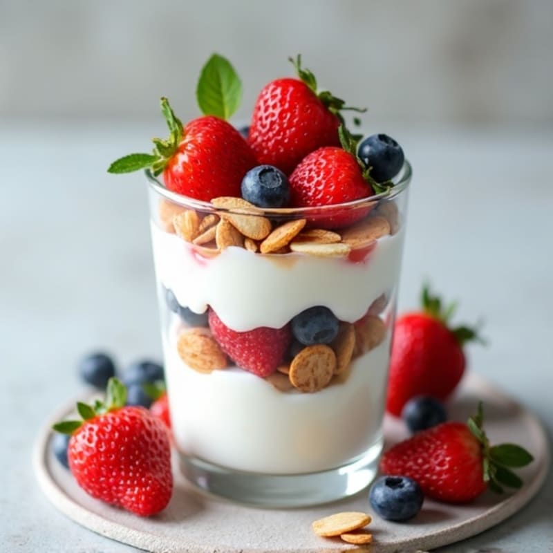 Greek Yogurt Protein Parfait with Mixed Berries and Almonds