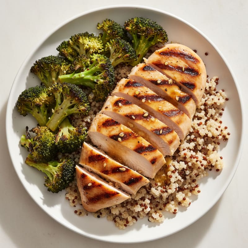 Grilled Chicken Breast with Quinoa and Roasted Broccoli