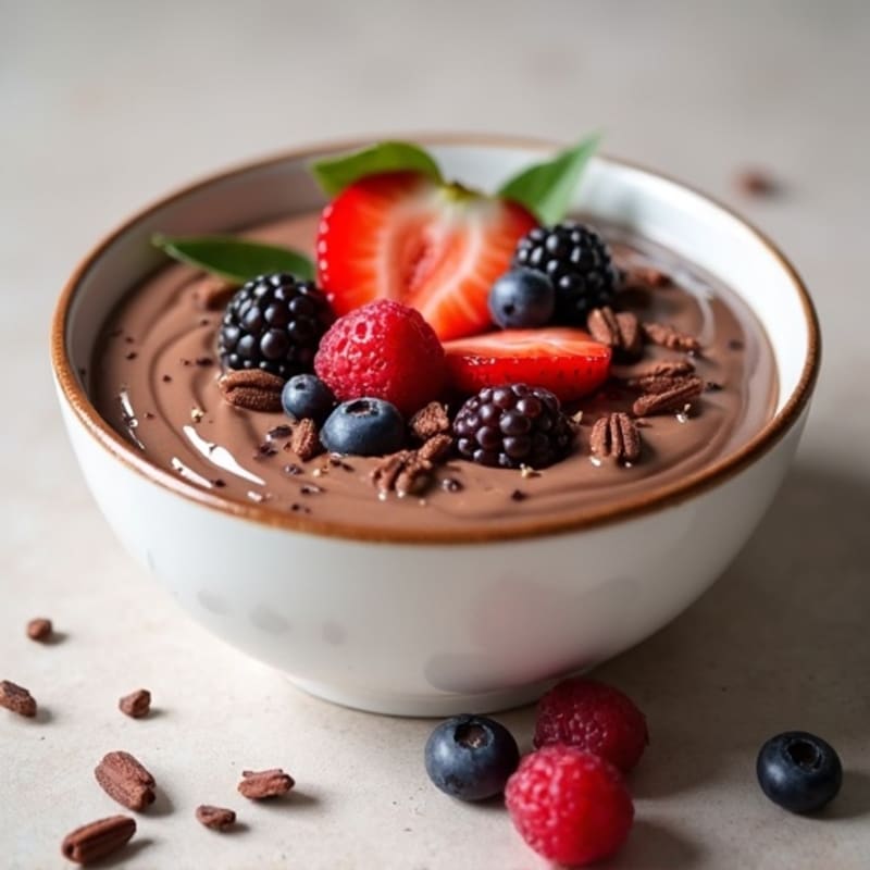 Creamy Chocolate Protein Bowl with Berries and Crunchy Cacao Nibs