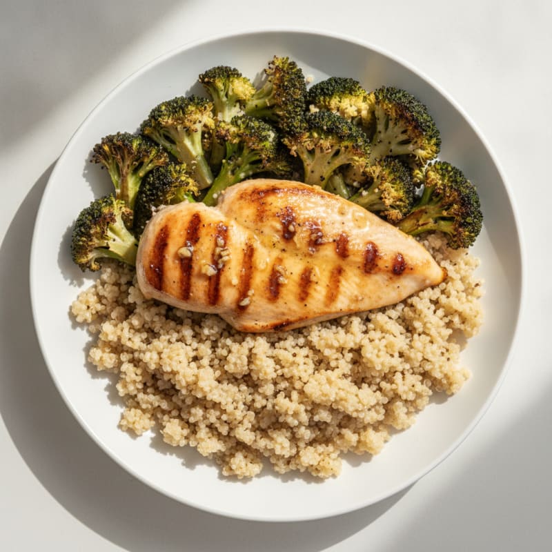 Grilled Chicken Breast with Quinoa and Roasted Broccoli