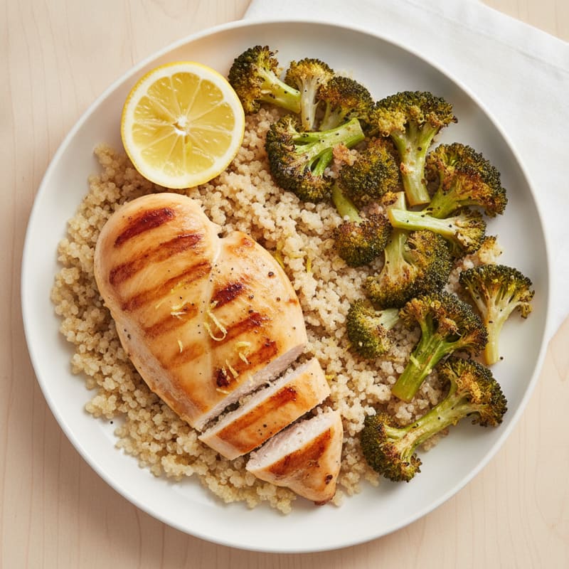 Grilled Chicken Breast with Quinoa and Roasted Broccoli